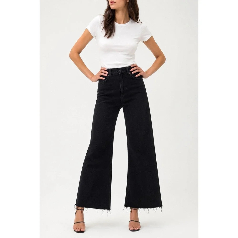 Zara Wide Leg Crop‎ Jeans Size 4 Black High Rise Minimalist Quiet Luxury Chic
